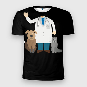 Мужская футболка 3D Slim с принтом Я   ветеринар в Новосибирске, 100% полиэстер с улучшенными характеристиками | приталенный силуэт, круглая горловина, широкие плечи, сужается к линии бедра | cat | dog | veterinarian | айболит | ветеринар | гав | доктор | животные | кошка | лечение | медицина | мяу | потерялся | собака | спасение | чиби | шарж | я люблю животных