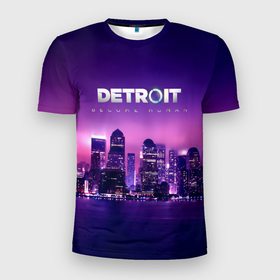 Мужская футболка 3D Slim с принтом Detroit Become Human(S) в Екатеринбурге, 100% полиэстер с улучшенными характеристиками | приталенный силуэт, круглая горловина, широкие плечи, сужается к линии бедра | android | connor | detroit become human | game | rk 800 | urban | будущее | город | детроит | игры | мир | роботы | технологии