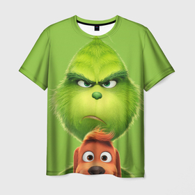 Мужская футболка 3D с принтом Гринч в Екатеринбурге, 100% полиэфир | прямой крой, круглый вырез горловины, длина до линии бедер | grinch | гринч | монстр | персонаж | собачка | чудище