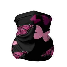 Бандана-труба 3D с принтом Розовые бабочки в Кировске, 100% полиэстер, ткань с особыми свойствами — Activecool | плотность 150‒180 г/м2; хорошо тянется, но сохраняет форму | бабочка | бабочки | розовый | чёрный