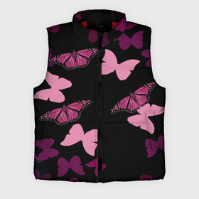 Мужской жилет утепленный 3D с принтом Розовые бабочки ,  |  | бабочка | бабочки | розовый | чёрный