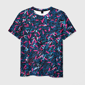 Мужская футболка 3D с принтом Кристаллы и линии в Тюмени, 100% полиэфир | прямой крой, круглый вырез горловины, длина до линии бедер | brushstroke | crystal | lines | paint | импрессионизм | краски | кристаллы | линии | мазки | потерялся | экспрессионизм