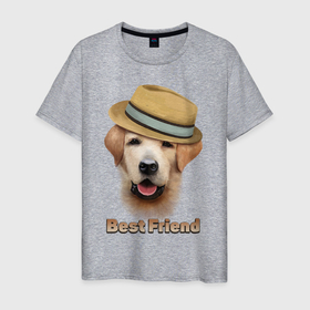 Мужская футболка хлопок с принтом Лучший друг в Белгороде, 100% хлопок | прямой крой, круглый вырез горловины, длина до линии бедер, слегка спущенное плечо. | друг | лабрадор | собака в шляпе