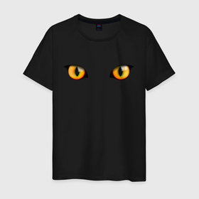 Мужская футболка хлопок с принтом КОШАЧЬИ ГЛАЗКИ в Екатеринбурге, 100% хлопок | прямой крой, круглый вырез горловины, длина до линии бедер, слегка спущенное плечо. | взгляд | глаза | животные | кот | котенок | кошка