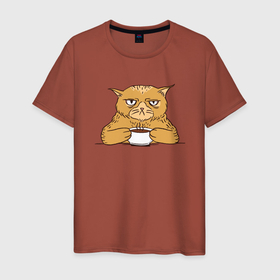 Мужская футболка хлопок с принтом Grumpy Cat Coffee в Курске, 100% хлопок | прямой крой, круглый вырез горловины, длина до линии бедер, слегка спущенное плечо. | cat | coffee | grumpy | hot | kitten | kitty | pussycat | ароматный | горячий | грампи | злой | киса | кот | котик | котэ | кофе | кофеек | кошка | кружка | милый | не выспался | недовольный | прикол | сердитый | сонный | чашка
