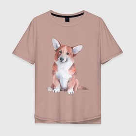 Мужская футболка хлопок Oversize с принтом корги в Кировске, 100% хлопок | свободный крой, круглый ворот, “спинка” длиннее передней части | корги | песокафе | собаки