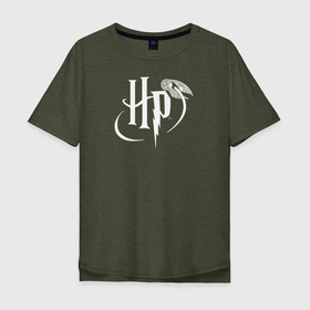 Мужская футболка хлопок Oversize с принтом Harry Potter White Logo в Санкт-Петербурге, 100% хлопок | свободный крой, круглый ворот, “спинка” длиннее передней части | harry potter | vdosadir | гарри поттер | джоан роулинг