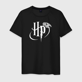 Мужская футболка хлопок с принтом Harry Potter White Logo в Санкт-Петербурге, 100% хлопок | прямой крой, круглый вырез горловины, длина до линии бедер, слегка спущенное плечо. | harry potter | vdosadir | гарри поттер | джоан роулинг