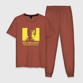 Мужская пижама хлопок с принтом VANSAMA OFFICIAL Yellow в Курске, 100% хлопок | брюки и футболка прямого кроя, без карманов, на брюках мягкая резинка на поясе и по низу штанин
 | aniki | billy herrington | darkholm | darkholme | dungeon | dungeon master | gachi | gachimuchi | van | van darkholm | vansam | vansam official | аники | гачи | гачибасс | гачимучи