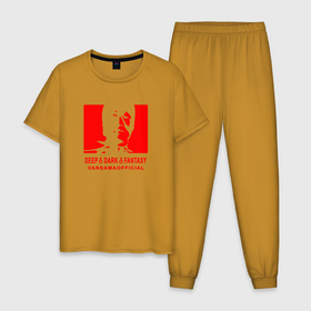 Мужская пижама хлопок с принтом VANSAMA OFFICIAL Red в Екатеринбурге, 100% хлопок | брюки и футболка прямого кроя, без карманов, на брюках мягкая резинка на поясе и по низу штанин
 | Тематика изображения на принте: aniki | billy herrington | darkholm | darkholme | dungeon | dungeon master | gachi | gachimuchi | van | van darkholm | vansam | vansam official | аники | гачи | гачибасс | гачимучи