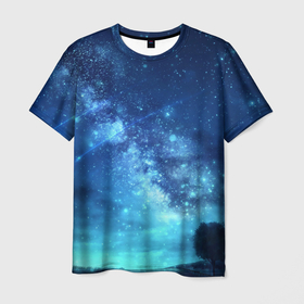 Мужская футболка 3D с принтом Синяя Небо в Петрозаводске, 100% полиэфир | прямой крой, круглый вырез горловины, длина до линии бедер | blue | sky | звездное небо | звезды | космическое | красота | небо | ночь | синий