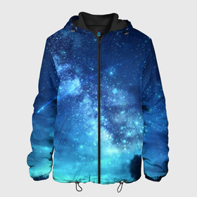Мужская куртка 3D с принтом Синяя Небо в Новосибирске, ткань верха — 100% полиэстер, подклад — флис | прямой крой, подол и капюшон оформлены резинкой с фиксаторами, два кармана без застежек по бокам, один большой потайной карман на груди. Карман на груди застегивается на липучку | blue | sky | звездное небо | звезды | космическое | красота | небо | ночь | синий