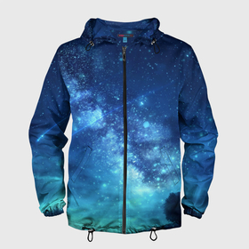 Мужская ветровка 3D с принтом Синяя Небо в Новосибирске, 100% полиэстер | подол и капюшон оформлены резинкой с фиксаторами, два кармана без застежек по бокам, один потайной карман на груди | Тематика изображения на принте: blue | sky | звездное небо | звезды | космическое | красота | небо | ночь | синий