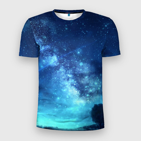 Мужская футболка 3D Slim с принтом Синяя Небо в Петрозаводске, 100% полиэстер с улучшенными характеристиками | приталенный силуэт, круглая горловина, широкие плечи, сужается к линии бедра | Тематика изображения на принте: blue | sky | звездное небо | звезды | космическое | красота | небо | ночь | синий