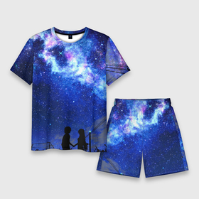 Мужской костюм с шортами 3D с принтом Ночное  Небо ,  |  | blue | sky | башни | звездное небо | звезды | космическое | красота | небо | ночь | синий