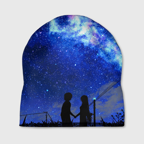 Шапка 3D с принтом Ночное  Небо в Курске, 100% полиэстер | универсальный размер, печать по всей поверхности изделия | blue | sky | башни | звездное небо | звезды | космическое | красота | небо | ночь | синий