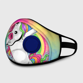 Маска из неопрена с принтом UNICORN DABBING в городе Новоалтайск, неопрен 100% | Форма огибающая нос. Резинки для ушей с дополнительной резинкой на затылке. Клапан для выдоха для активного дыхания при занятиях спортом. Эластичный материал маски и окантовки для лучшего растяжения и прилегания маски.  | dabbing | unicorn | деб | единорог | радуга | танец | флекс