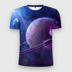 Мужская футболка 3D Slim с принтом Космос в Санкт-Петербурге, 100% полиэстер с улучшенными характеристиками | приталенный силуэт, круглая горловина, широкие плечи, сужается к линии бедра | звезды | каметы | камни | космический | космос | открытый космос | планета | сатурн | солнечная система