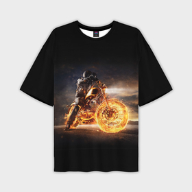 Мужская футболка oversize 3D с принтом Fire racer в Тюмени,  |  | Тематика изображения на принте: fire | flame | helmet | motorcycle | night | racer | гонщик | мотоцикл | ночь | огонь | пламя | шлем