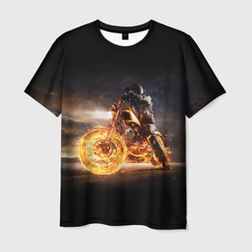 Мужская футболка 3D с принтом Flame , 100% полиэфир | прямой крой, круглый вырез горловины, длина до линии бедер | fire | flame | helmet | motorcycle | night | racer | гонщик | мотоцикл | ночь | огонь | пламя | шлем