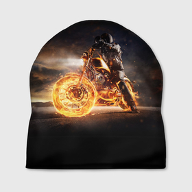 Шапка 3D с принтом Flame в Петрозаводске, 100% полиэстер | универсальный размер, печать по всей поверхности изделия | fire | flame | helmet | motorcycle | night | racer | гонщик | мотоцикл | ночь | огонь | пламя | шлем