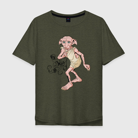 Мужская футболка хлопок Oversize с принтом House Elf Dobby в Екатеринбурге, 100% хлопок | свободный крой, круглый ворот, “спинка” длиннее передней части | dobby | harry potter | vdosadir | гарри поттер | джоан роулинг | добби