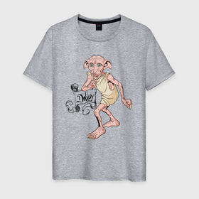 Мужская футболка хлопок с принтом House Elf Dobby в Тюмени, 100% хлопок | прямой крой, круглый вырез горловины, длина до линии бедер, слегка спущенное плечо. | dobby | harry potter | vdosadir | гарри поттер | джоан роулинг | добби