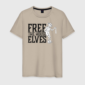 Мужская футболка хлопок с принтом Free the House Elves , 100% хлопок | прямой крой, круглый вырез горловины, длина до линии бедер, слегка спущенное плечо. | Тематика изображения на принте: dobby | harry potter | vdosadir | гарри поттер | джоан роулинг | добби
