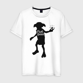 Мужская футболка хлопок с принтом Free Dobby в Курске, 100% хлопок | прямой крой, круглый вырез горловины, длина до линии бедер, слегка спущенное плечо. | dobby | harry potter | vdosadir | гарри поттер | джоан роулинг | добби