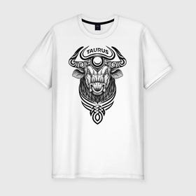 Мужская футболка премиум с принтом taurus в Тюмени, 92% хлопок, 8% лайкра | приталенный силуэт, круглый вырез ворота, длина до линии бедра, короткий рукав | taurus | бык | знак зодиака | зодиак | татуировка | телец | узор