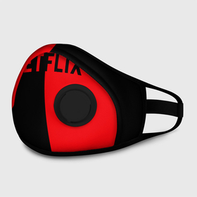 Маска из неопрена с принтом NETFLIX в Новосибирске, неопрен 100% | Форма огибающая нос. Резинки для ушей с дополнительной резинкой на затылке. Клапан для выдоха для активного дыхания при занятиях спортом. Эластичный материал маски и окантовки для лучшего растяжения и прилегания маски.  | Тематика изображения на принте: netflix | stranger things | нетфликс | очень странные дела
