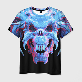 Мужская футболка 3D с принтом Череп Психоделика в Екатеринбурге, 100% полиэфир | прямой крой, круглый вырез горловины, длина до линии бедер | skull | зверь | зубы | психоделика | психоделический | страшный | хищник | череп | череп зверя | чужой