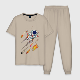 Мужская пижама хлопок с принтом Космонавт , 100% хлопок | брюки и футболка прямого кроя, без карманов, на брюках мягкая резинка на поясе и по низу штанин
 | космонавт | космос | метеорит | полет | ракета
