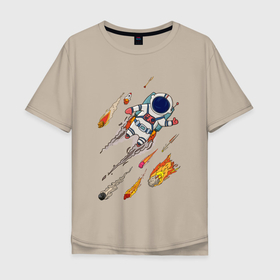 Мужская футболка хлопок Oversize с принтом Космонавт в Тюмени, 100% хлопок | свободный крой, круглый ворот, “спинка” длиннее передней части | космонавт | космос | метеорит | полет | ракета