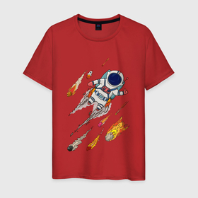 Мужская футболка хлопок с принтом Космонавт в Тюмени, 100% хлопок | прямой крой, круглый вырез горловины, длина до линии бедер, слегка спущенное плечо. | космонавт | космос | метеорит | полет | ракета