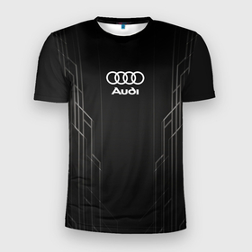 Мужская футболка 3D Slim с принтом AUDI в Новосибирске, 100% полиэстер с улучшенными характеристиками | приталенный силуэт, круглая горловина, широкие плечи, сужается к линии бедра | audi | auto | sport | авто | автомобиль | автомобильные | ауди | бренд | марка | машины | спорт