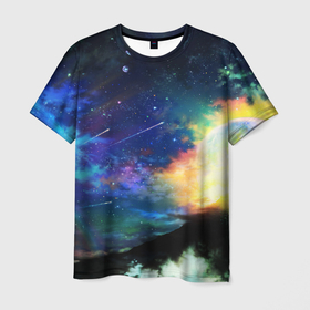 Мужская футболка 3D с принтом Космические краски в Новосибирске, 100% полиэфир | прямой крой, круглый вырез горловины, длина до линии бедер | Тематика изображения на принте: galaxy | nasa | nebula | space | star | абстракция | вселенная | галактика | звезда | звезды | космический | наса | планеты
