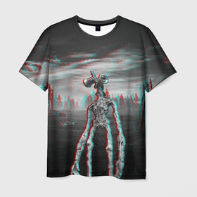 Мужская футболка 3D с принтом Siren Head Horror Glitch в Петрозаводске, 100% полиэфир | прямой крой, круглый вырез горловины, длина до линии бедер | glitch | glitch siren head | rgb | siren head | sirena | глитч | глич | ретро | сирейноголовый | сирена | сиреноголовый