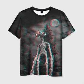 Мужская футболка 3D с принтом Siren Head Horror  в Белгороде, 100% полиэфир | прямой крой, круглый вырез горловины, длина до линии бедер | Тематика изображения на принте: glitch | glitch siren head | rgb | siren head | sirena | глитч | глич | ретро | сирейноголовый | сирена | сиреноголовый