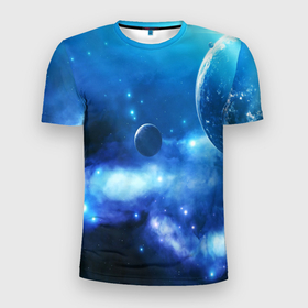 Мужская футболка 3D Slim с принтом КОСМОС в Курске, 100% полиэстер с улучшенными характеристиками | приталенный силуэт, круглая горловина, широкие плечи, сужается к линии бедра | Тематика изображения на принте: galaxy | nasa | nebula | space | star | абстракция | вселенная | галактика | звезда | звезды | космический | наса | планеты