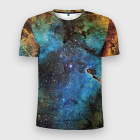 Мужская футболка 3D Slim с принтом Туманный космос в Курске, 100% полиэстер с улучшенными характеристиками | приталенный силуэт, круглая горловина, широкие плечи, сужается к линии бедра | Тематика изображения на принте: galaxy | nasa | nebula | space | star | абстракция | вселенная | галактика | звезда | звезды | космический | наса | планеты