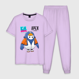 Мужская пижама хлопок с принтом Fall Guys Apex   Legends , 100% хлопок | брюки и футболка прямого кроя, без карманов, на брюках мягкая резинка на поясе и по низу штанин
 | apex | apex legends | fall guys | opex | run | steam | ultimate knockout | арех | бег | бегущие | бегущие человечки | королевская битва | легенды | лого | логотип | орех | падающие человечки | падающий парень | человечки