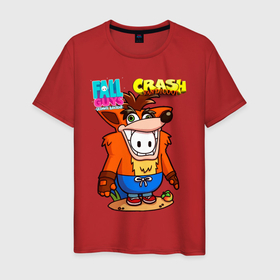 Мужская футболка хлопок с принтом Fall Guys CRASH fox в Кировске, 100% хлопок | прямой крой, круглый вырез горловины, длина до линии бедер, слегка спущенное плечо. | crash | fall guys | run | steam | ultimate knockout | бег | бегущие | бегущие человечки | королевская битва | краш | крэш | лис | лиса | лого | логотип | падающие человечки | падающий парень | человечки