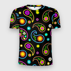 Мужская футболка 3D спортивная с принтом ЦВЕТЫ в Белгороде, 100% полиэстер с улучшенными характеристиками | приталенный силуэт, круглая горловина, широкие плечи, сужается к линии бедра | flower | neon | лепестки | неон | пестрый | природа | ромашки | цветы | яркие