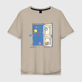 Мужская футболка хлопок Oversize с принтом Дверь в космос в Новосибирске, 100% хлопок | свободный крой, круглый ворот, “спинка” длиннее передней части | алхимия | дельта | заговор | иллюминаты | масонство | масоны | наблюдение | наугольник | символы | циркуль | эзотерика