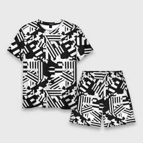 Мужской костюм с шортами 3D с принтом Хаотичные линии в Курске,  |  | абстракция | белое | геометрические абстракции | геометрия | кляксы | линии | полоски | полосы | пятна | узоры | хаос | хаотичные линии | черно белое | чернобелое | черное | черные линии