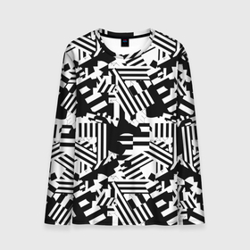Мужской лонгслив 3D с принтом Хаотичные линии в Санкт-Петербурге, 100% полиэстер | длинные рукава, круглый вырез горловины, полуприлегающий силуэт | абстракция | белое | геометрические абстракции | геометрия | кляксы | линии | полоски | полосы | пятна | узоры | хаос | хаотичные линии | черно белое | чернобелое | черное | черные линии