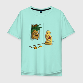 Мужская футболка хлопок Oversize с принтом Пицца с ананасами в Екатеринбурге, 100% хлопок | свободный крой, круглый ворот, “спинка” длиннее передней части | broken door | evil | here pineapple | heres johhny | heres pineapple | parody | pineapple | pizza | rage | raging | а вот и ананас | а вот и джонни | ананас | злобная | злобный | нож | пародия | пицца | с ножом | сияние | сломал дверь | через дв