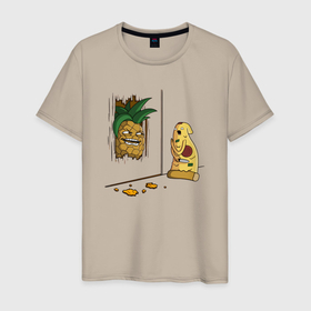 Мужская футболка хлопок с принтом Пицца с ананасами в Санкт-Петербурге, 100% хлопок | прямой крой, круглый вырез горловины, длина до линии бедер, слегка спущенное плечо. | broken door | evil | here pineapple | heres johhny | heres pineapple | parody | pineapple | pizza | rage | raging | а вот и ананас | а вот и джонни | ананас | злобная | злобный | нож | пародия | пицца | с ножом | сияние | сломал дверь | через дв