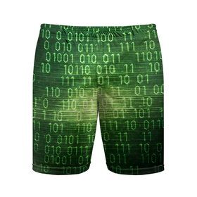 Мужские шорты спортивные с принтом Двоичный код ,  |  | Тематика изображения на принте: it | двоичный код | информация | код | кодерам | кодеру | программирование | программисту | технологии